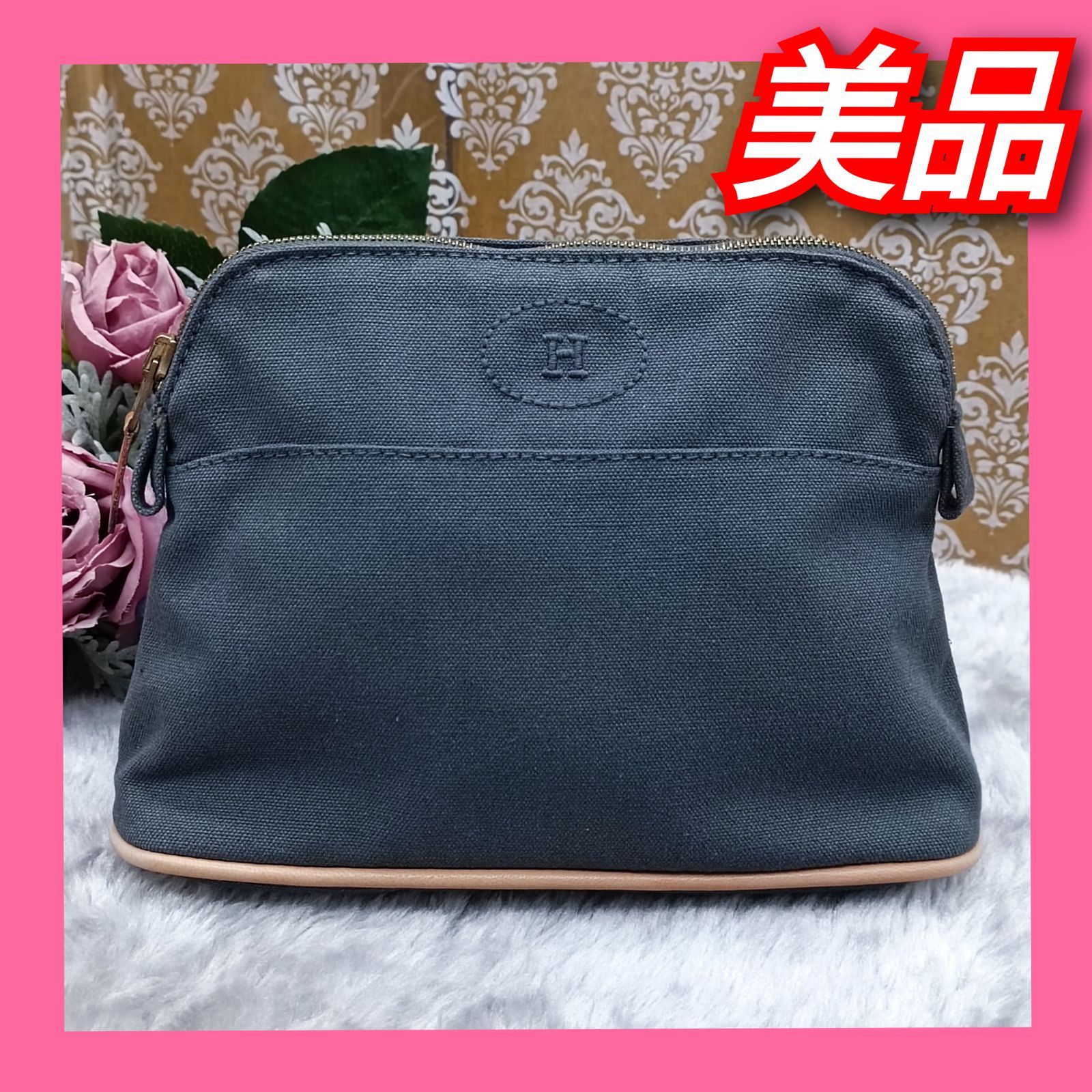 エルメスボリードポーチダークグレー 中古・古着通販】HERMES (エルメス) ボリードポーチGM グレー