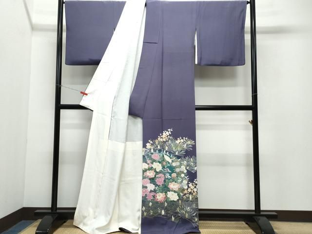 平和屋着物○十日町友禅作家 岡村蒼風 色留袖 松花文 正絹 逸品