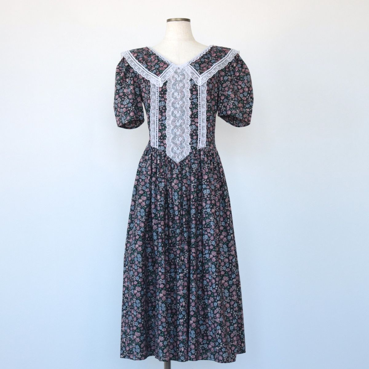 古着 80年代 ガンネサックス GUNNE SAX By JESSICA McCLINTOCK セーラーカラー 総柄 花柄 半袖 フ ロングワンピース|eaa567345