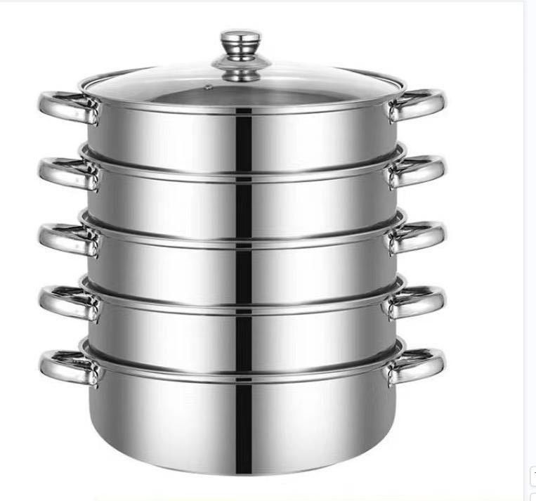 蒸鍋34 cm 5層 対応熱源 IH対応 各種熱源対応 ガラス鍋蓋付 中華 肉まん 蒸し器