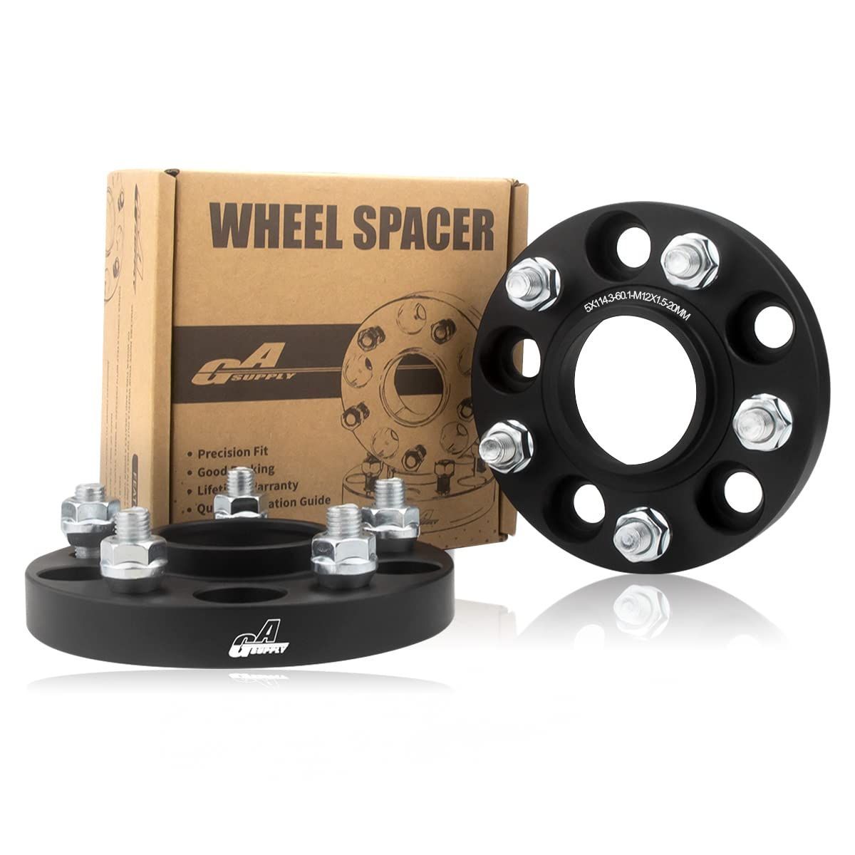 【在庫セール】マットブラック【2枚セット】 ワイトレハブリング一体 厚さ20mm M12XP1.5 内径60.1 5H PCD114.3 鍛造ワイドトレッドスペーサー GAsupply