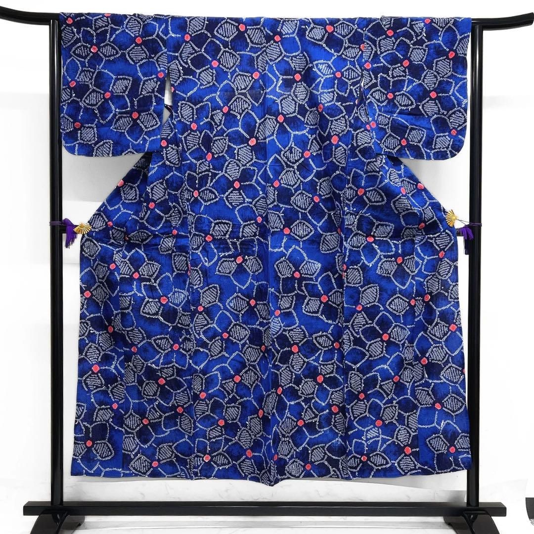 浴衣 有松鳴海絞り 花模様 花尽くし グラデーション ブルー 着物 034a