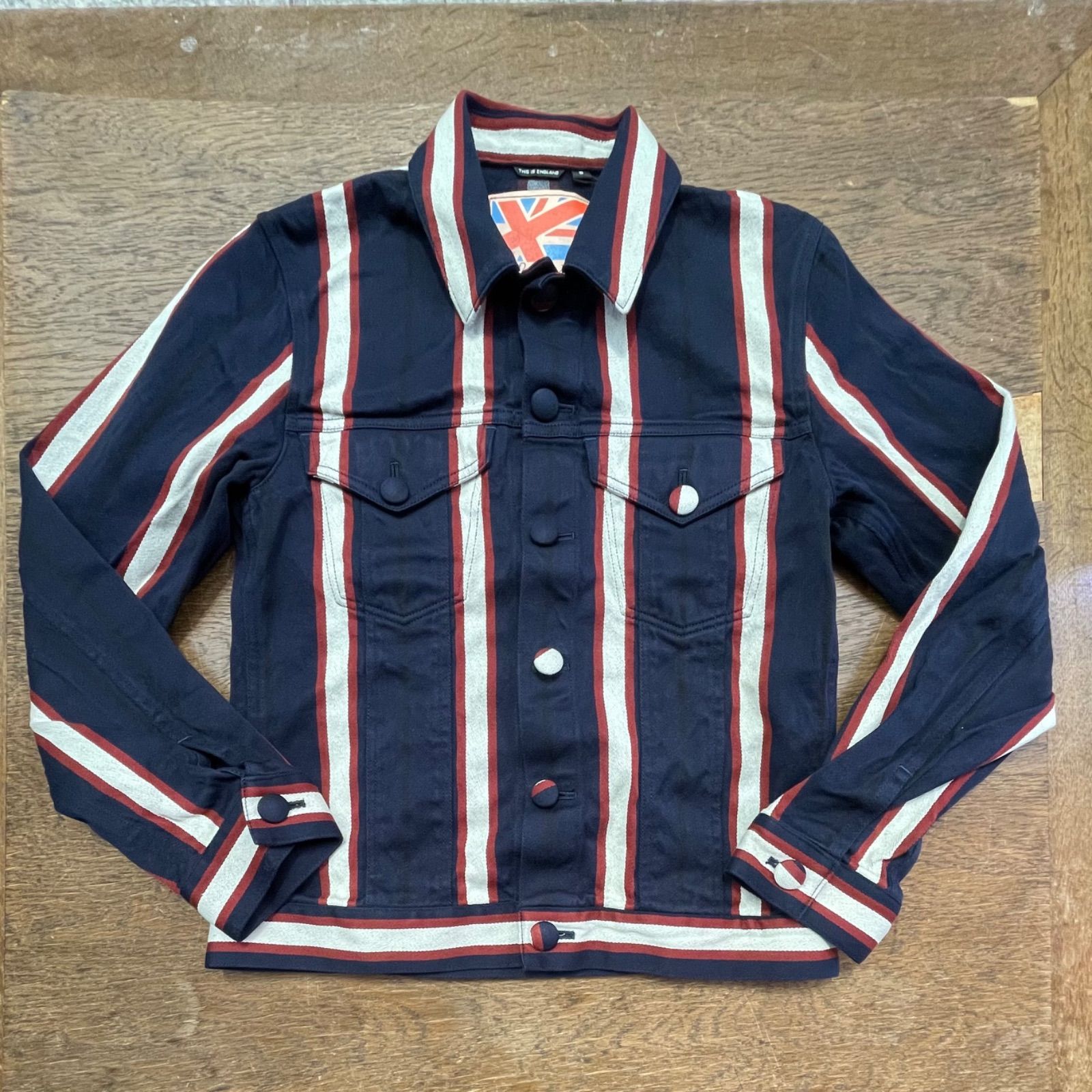 original john BRITISH TRUCKER JACKET STRIPE NAVY - メルカリ