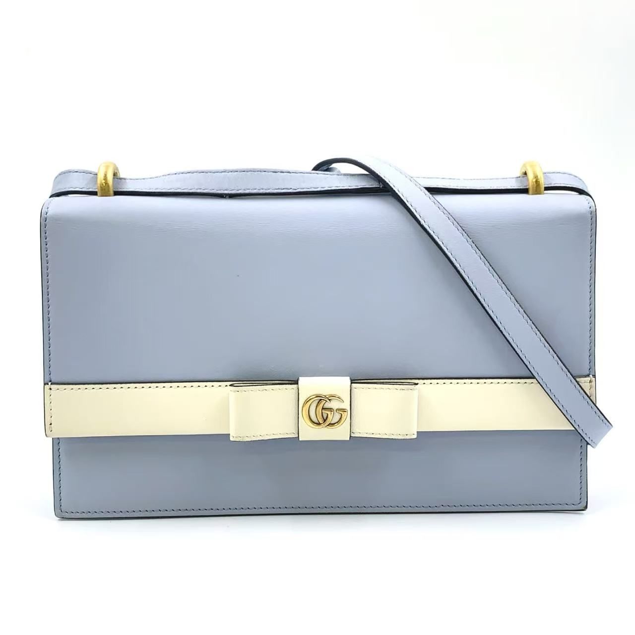 GUCCI GGマーモント 日本限定 レザー ライトブルー ショルダーバッグ  