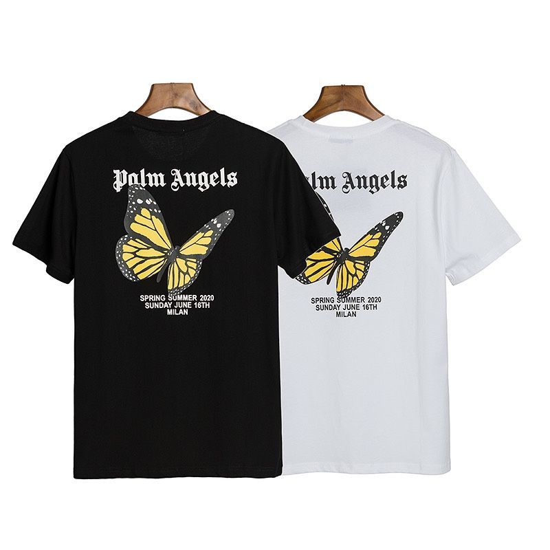 palm angels ゴールドバタフライ プリント ラウンドネック 半袖