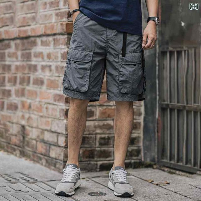 M メンズ ファッション 服 男性用 オシャレ シンプル 大人 かっこいい 大きいサイズ ストリート 紳士服 アメリカン レトロ フロント 機能的 大きい ポケット カーゴ ショーツ 夏 薄手 アミ カーキ カジュアル 五分丈 パンツ