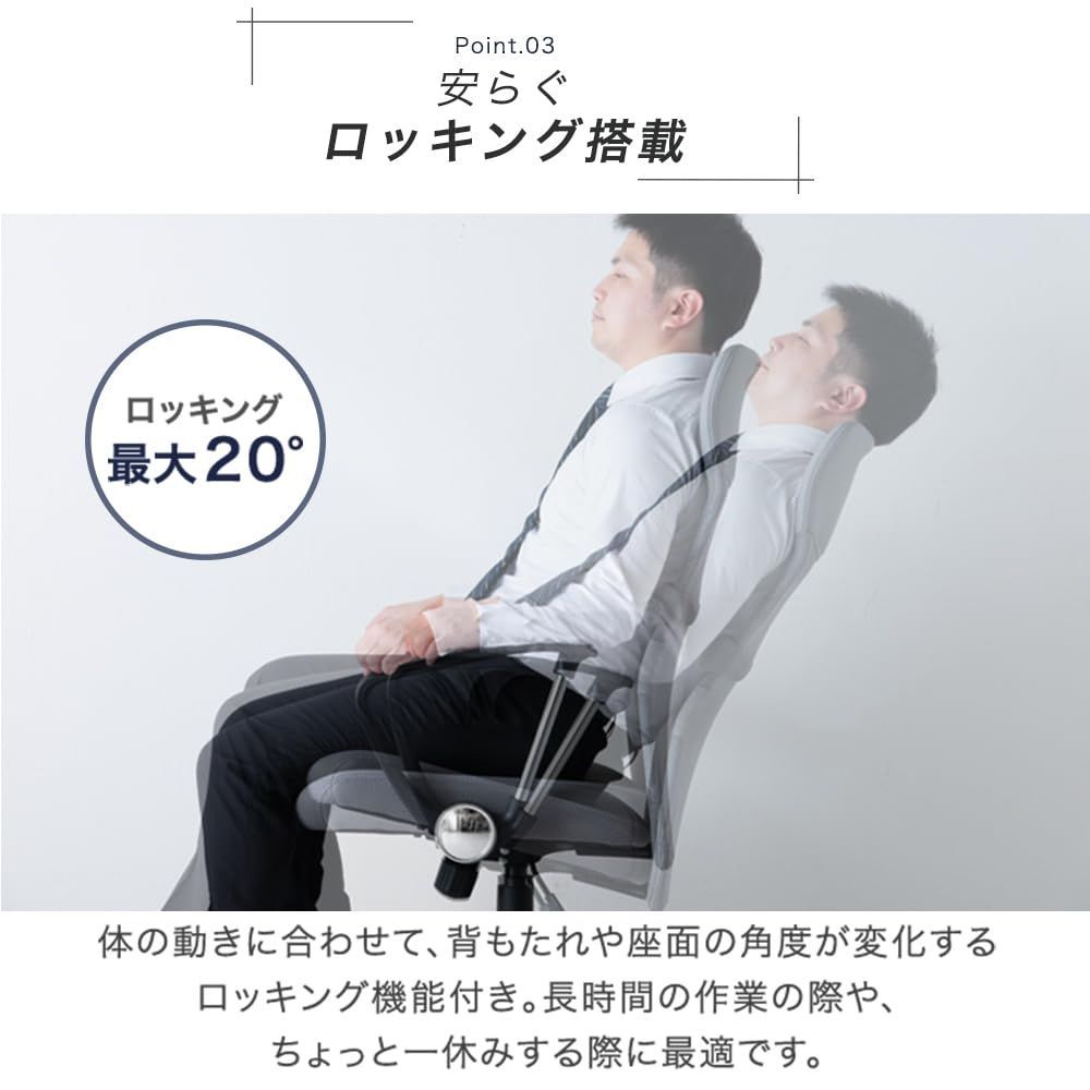 メッシュ ロッキング ハイバック 360度回転 腰楽ランバーサポート 座面昇降 オフィスチェア 65090108 89178 床傷防止 PUキャスター タンスのゲン MARWIL-DEMENAGEMENTS_CH