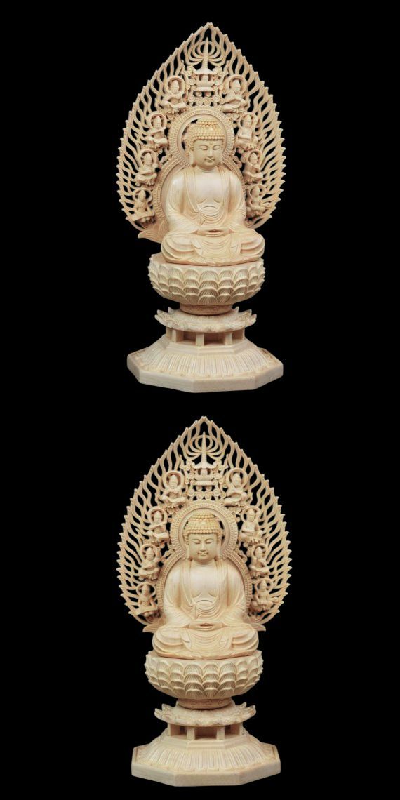仏教美術　木彫鍍金　阿弥陀如來座像　仏像　厨子付　V　8159 木造仏像 釈迦如来坐像 厨子入り 仏教美術 木彫 仏具 金彩色