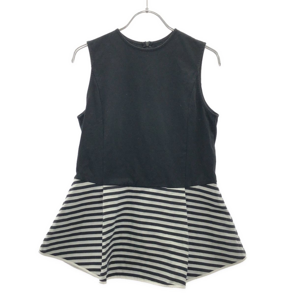 BORDERS at BALCONY ボーダーズアットバルコニー PEPLUM SLEEVELESS TEE ペプラム ドッキングTシャツ BD2211-2D-15 ブラック×ホワイト 36