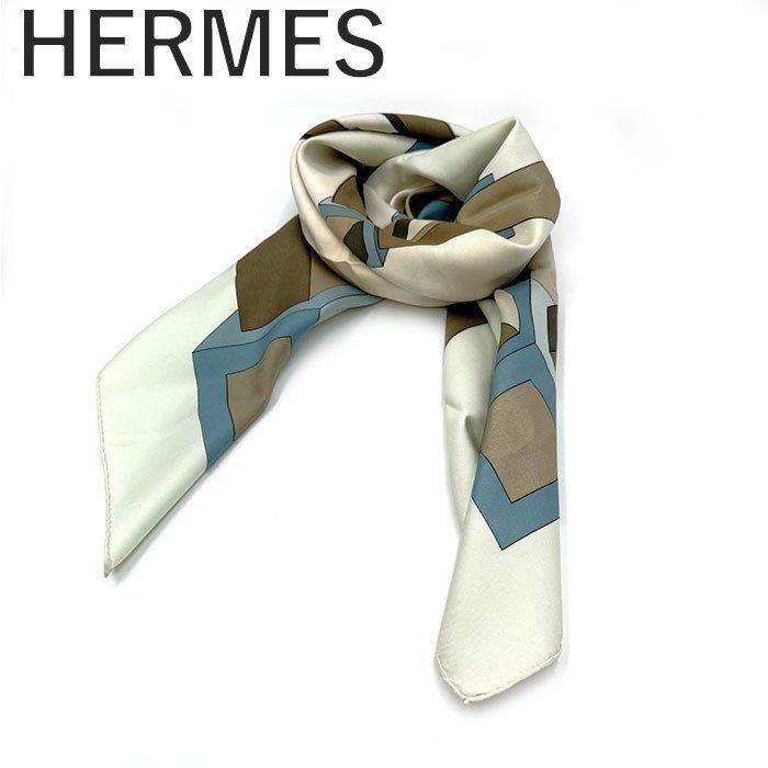 エルメス HERMES スカーフ カレ90 Cassandre 柄 大判 立体 ベージュ系 くすみ