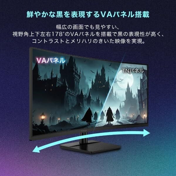 MAXZEN ゲーミングモニター モニター 34インチ 180Hz WQHD 1440P 1ms