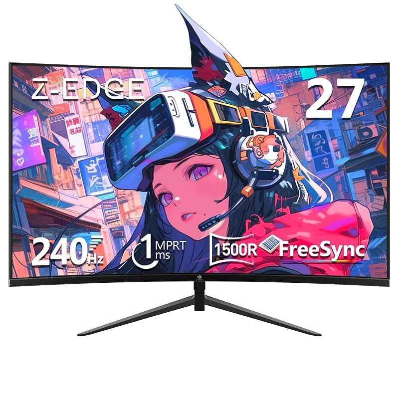 【正規品，限定セール】 Z Z-Edge 湾曲ゲーミングモニター 240Hz 27インチ 1ms 曲面 16:9 1920x1080 フレームレス LED ディスプレイー モニター、UG27P-N AMD Freesync プレミアム DPポート HDMIポート スピーカー内蔵 周辺機器