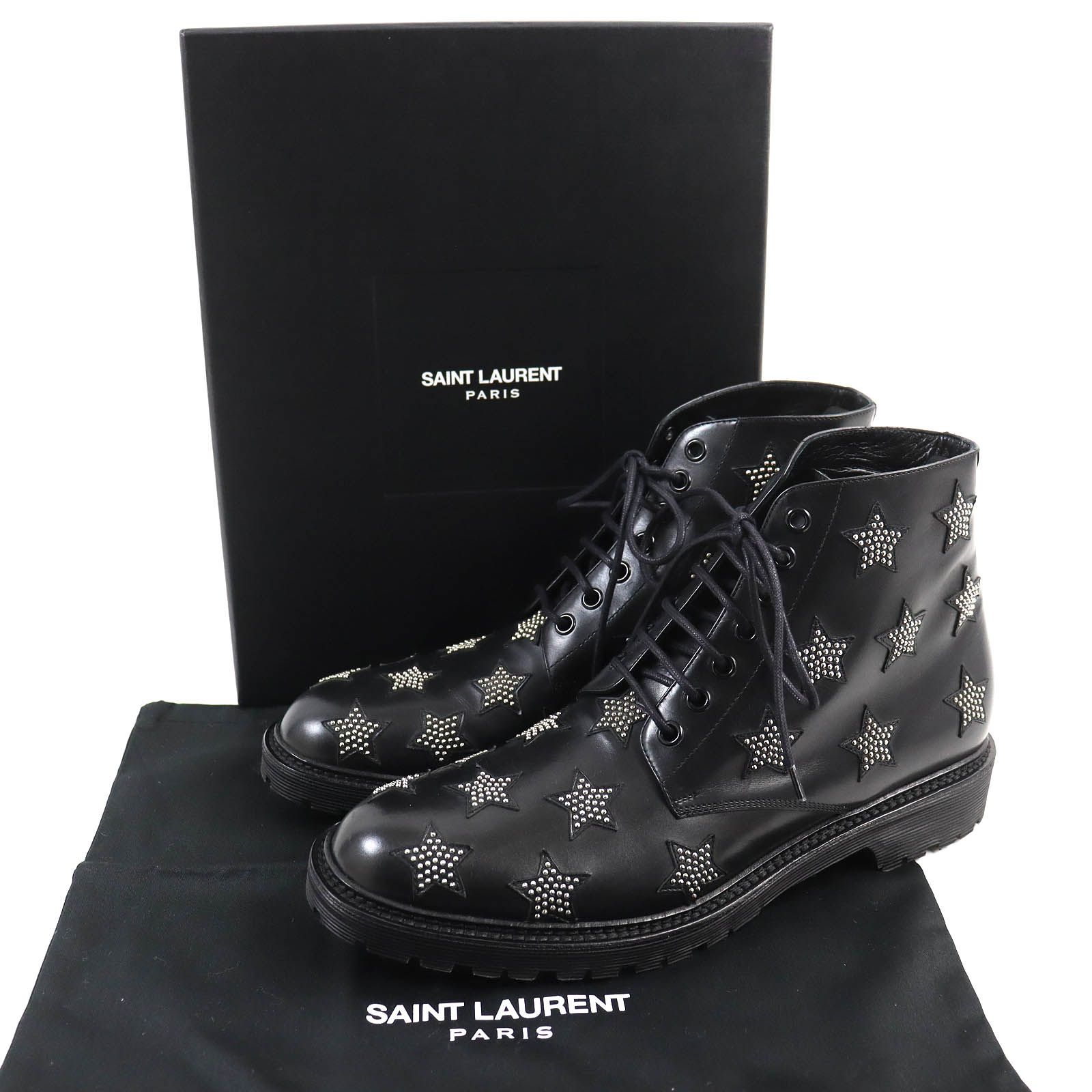 極美品△SAINT LAURENT PARIS サンローランパリ 393729 ARMY アーミー スタースタッズ レザー コンバットブーツ ショート ブーツ ブラック シルバー 42 箱・保存袋付き イタリア製 メンズ オススメ◎ - メルカリ