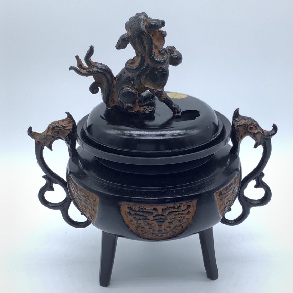 爆買い即納七宝香炉 　時代物　古銅製獣耳　　三つ足　獅子蓋　 工芸品 小物件 古玩 その他