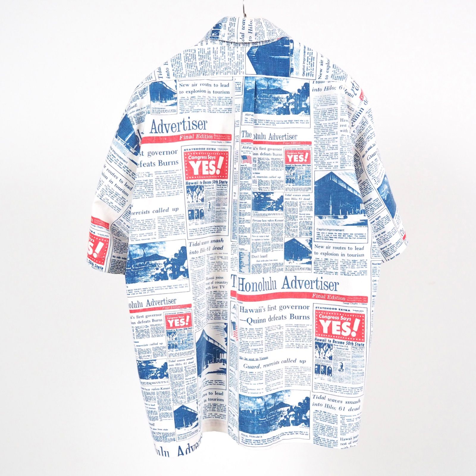 70's The Honolulu Advertiser newspaper Hawaiian s/s shirt L