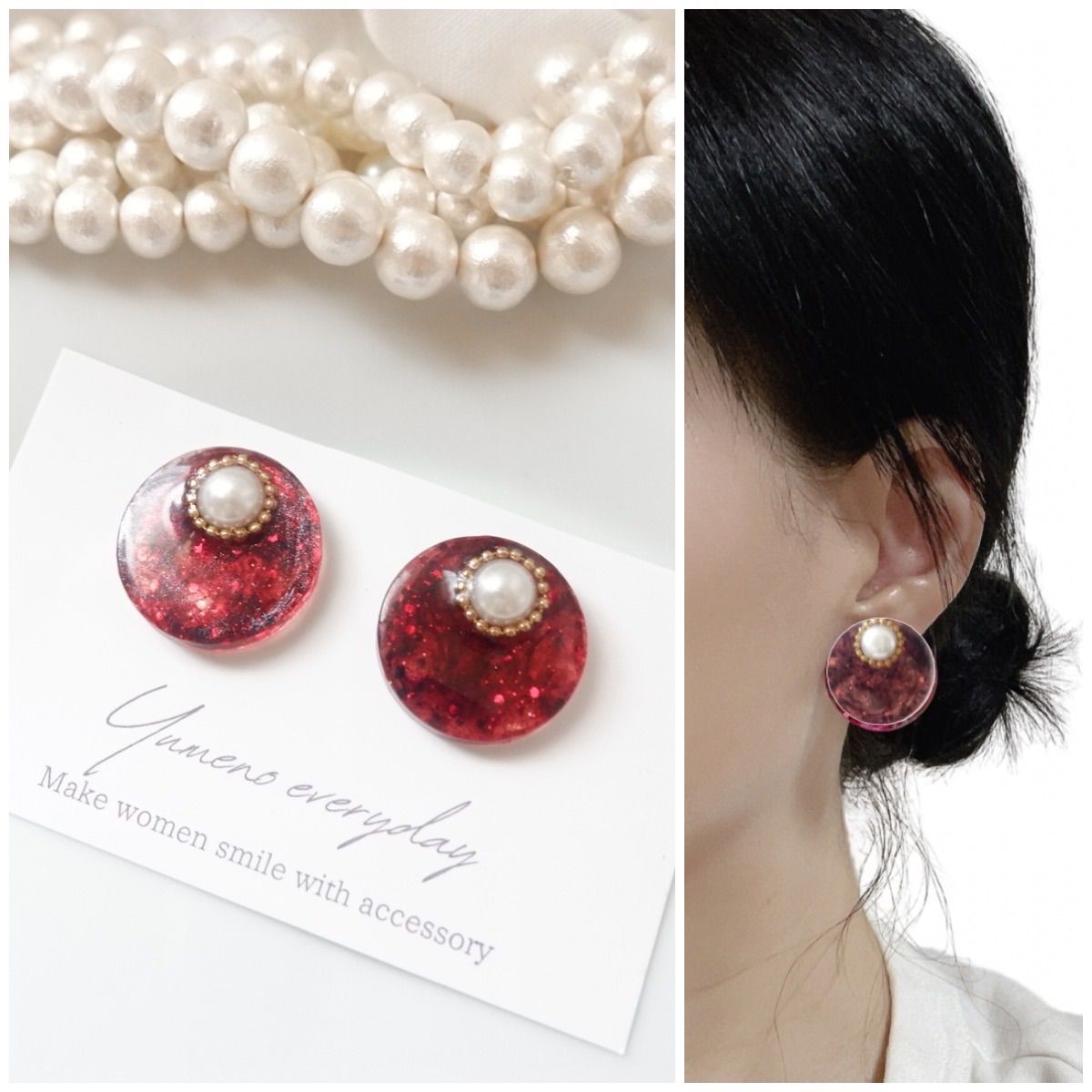 レッド系　レジン　ハンドメイド　ピアス　イヤリング変更可 レッド系 レジン ハンドメイド ピアス イヤリング変更可 レッド系