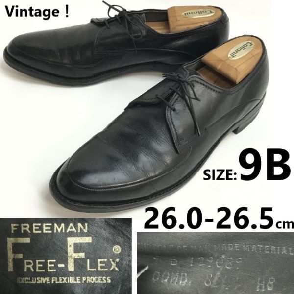 60s-70s?/USA/Vintage★フリーマン/FREEMAN★FREE-FLEX/本革/Uチップ【9B/26.0-26.5程度/黒】希少品/RARE/ビジネス/Dress shoes◆bi-157 60s-70s?/USA/Vintage☆フリーマン/FREEMAN☆FREE-FLEX/本革/Uチップ