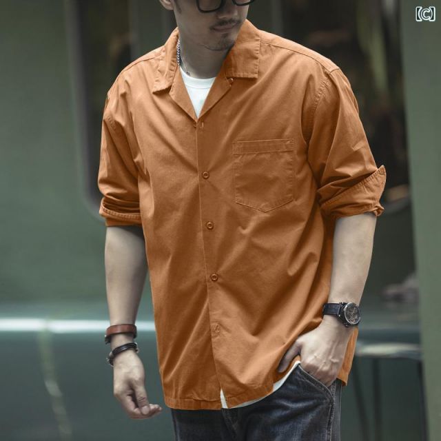 XL メンズ ファッション 服 男性用 オシャレ シンプル 大人 かっこいい 大きいサイズ ストリート 紳士服 アメリカン レトロ 長袖 シャツ キューバ レイ ヤード ソリッド アミ カーキ シャツ トップス ジャケット WWW_USTAUSTRALIA_COM_AU