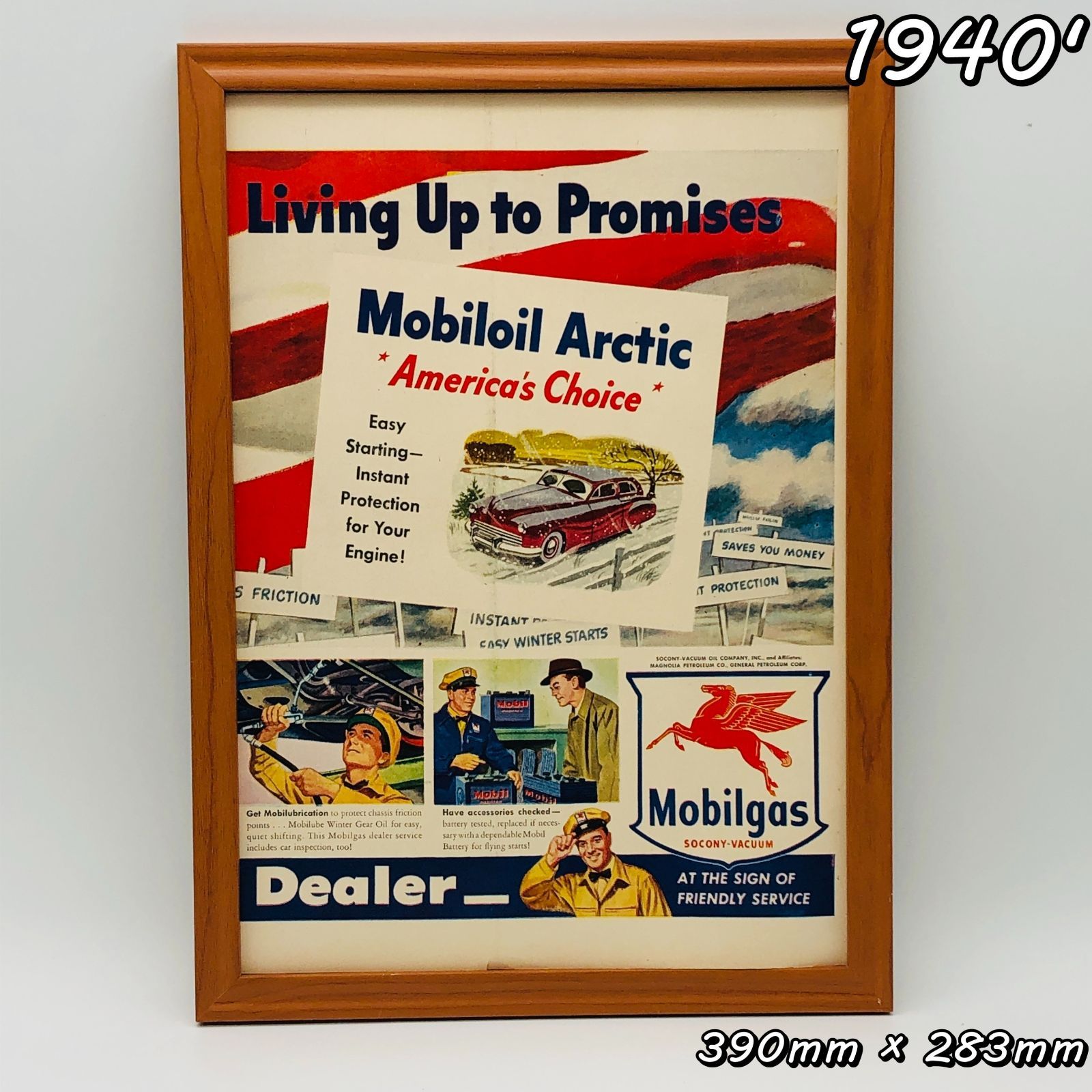 ビンテージ 広告 ポスター フレーム付 当時物 『 モービルオイル (MOBIL OIL ) 』 1940's オリジナル アメリカ 輸入雑貨 ヴィンテージ  雑誌 アドバタイジング レトロ ( AZ1570 ) - メルカリ