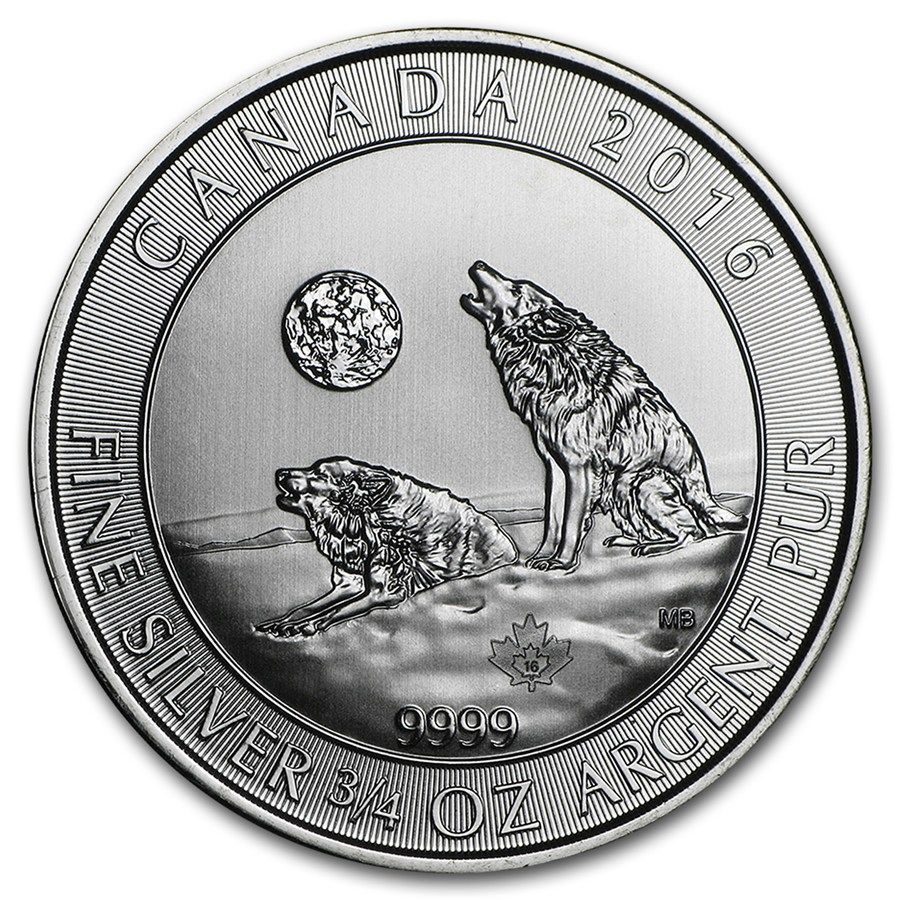 貨幣 23.32グラム 2016年 (新品) カナダ「オオカミ・ウルフ」純銀 3/4