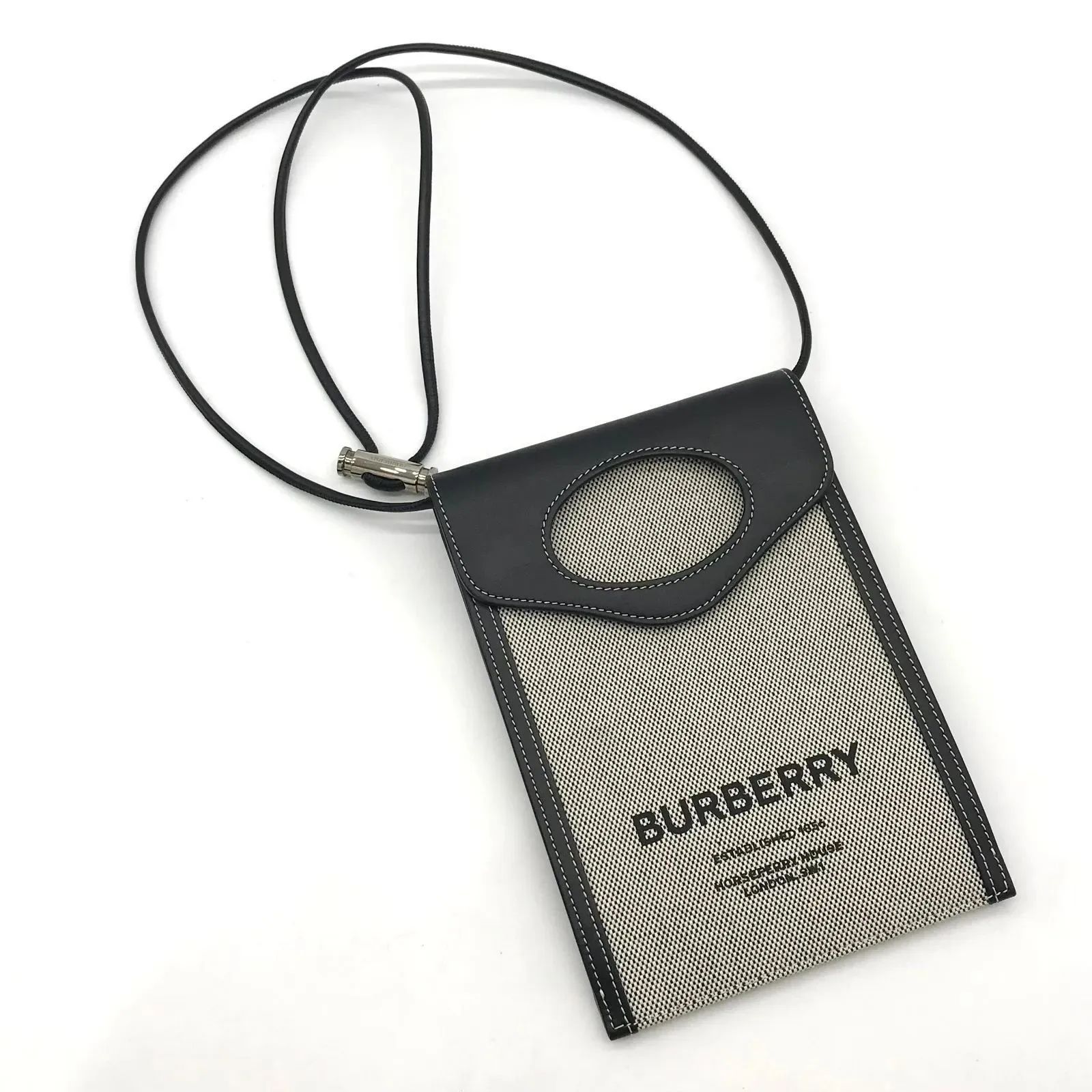 ▽BURBERRY/バーバリー ロゴ スマホポーチ レザー ブラック 本体のみ 