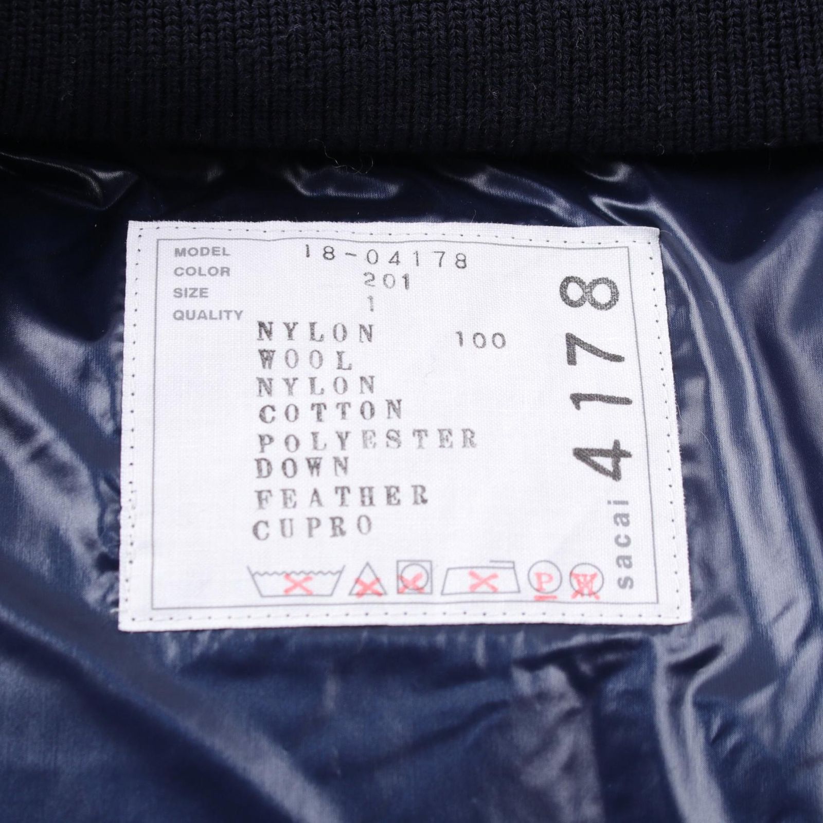 サカイ Sacai ダウンジャケット 18-04178 ネイビー ウール サカイ Sacai ダウンジャケット 18-04178 ネイビー ウール