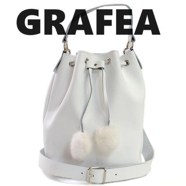 GRAFEA グラフィア CHERIE WHITE レザー バケット ショルダー ハンドバッグ レディース