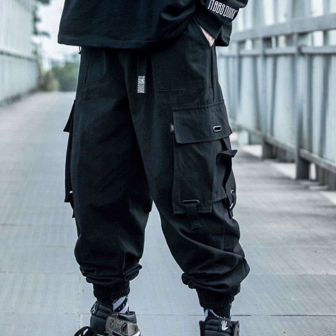 いいスタイル ワークパンツ ストリート カーゴパンツ 黒 XL ブラック 韓国 綿