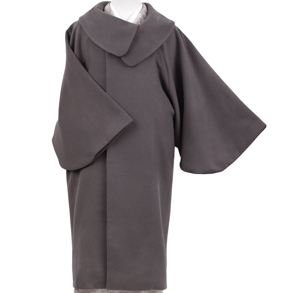 和装コート モカ 灰茶 ブラウン カシミア カシミヤ混 ロング フリーサイズ ロール衿 ロール 筒袖 着物 道中着 長 No.3-0511