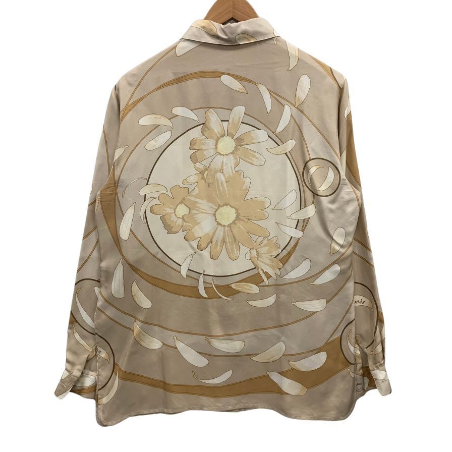 美品◆エルメス 長袖シャツ 花柄 シェルボタン シルク100% マルジェラ期 ベージュ サイズ40 レディース HERMES 【AFB43】 エルメス 長袖シャツ シェルボタン シルク100% マルジェラ期