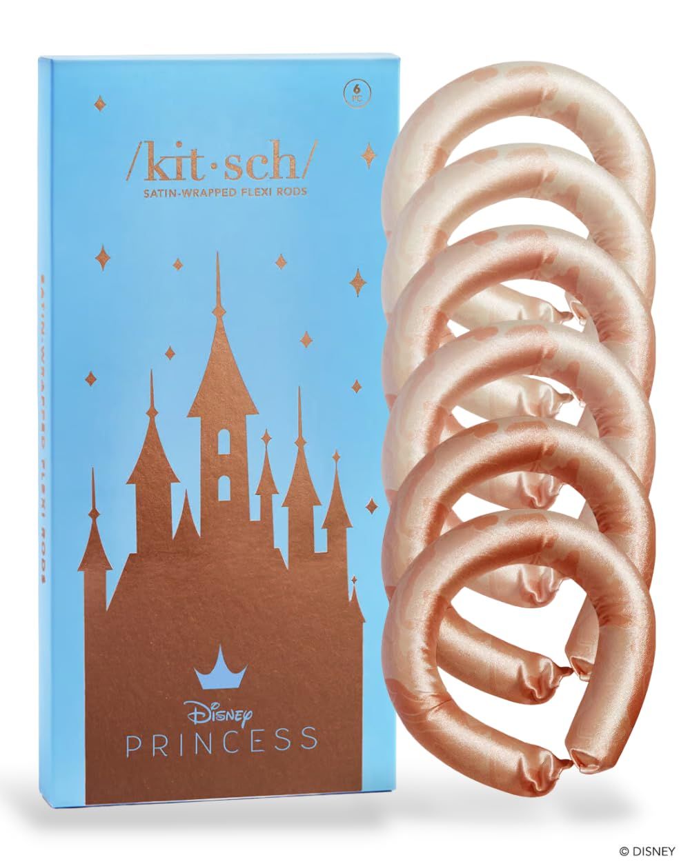 Disney x Kitsch サテン ヒートレス カーリングロッド - ヘアカーラーセット 一晩中熱なしカール ソフトカール-縮れのないスタイリングのためのヘアローラー 寝るヒートカーラー ディズニープリンセス 6 Count Pack of 1