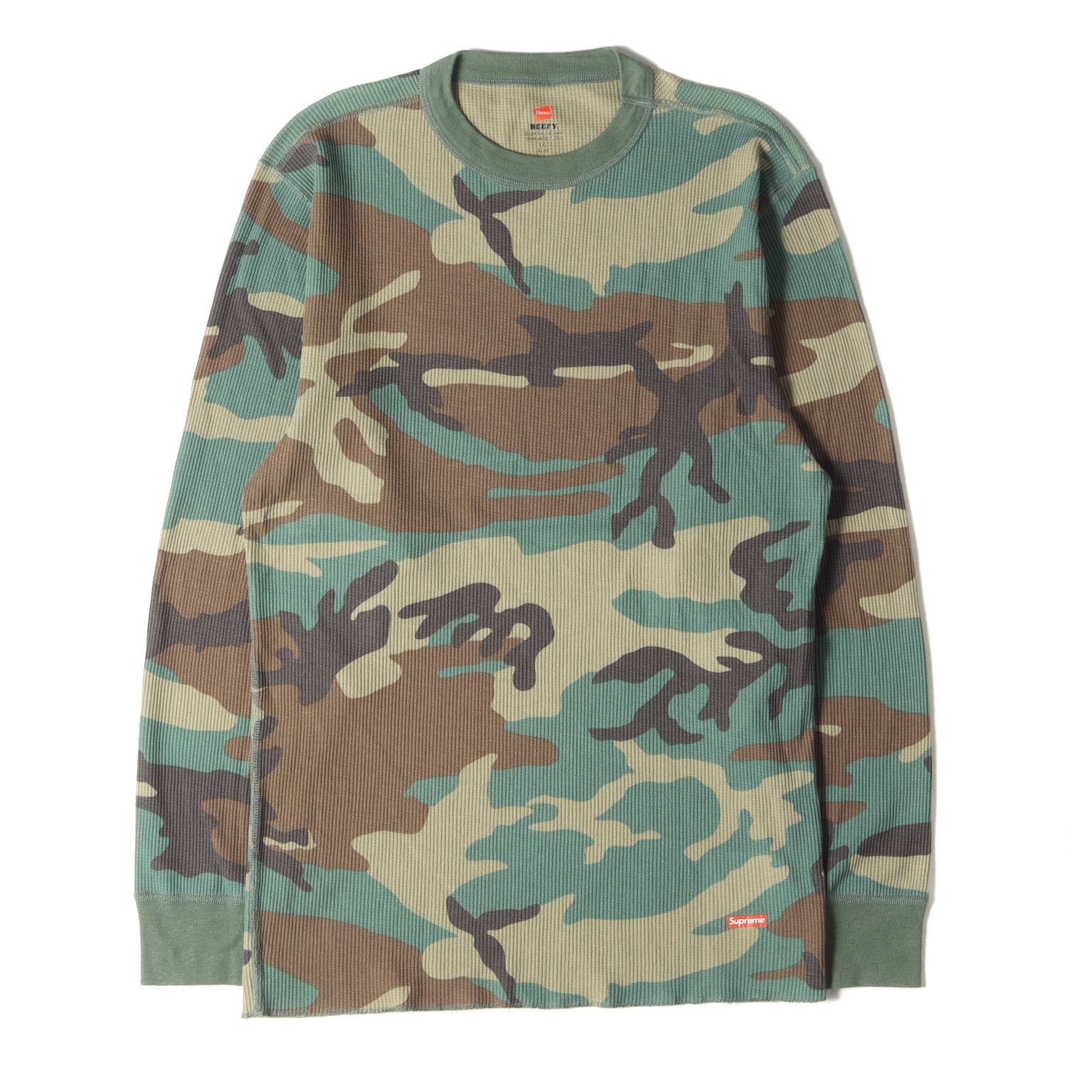 美品 Supreme シュプリーム Tシャツ サイズ:L Hanes Thermal Crew ヘインズ ウッドランドカモ サーマル ロングスリーブTシャツ 迷彩 トップス カットソー 長袖【メンズ】
