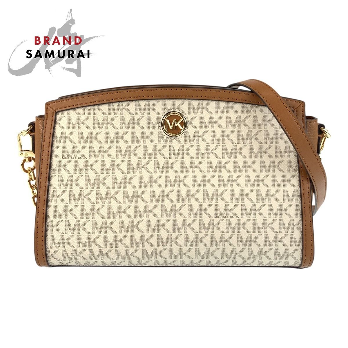 Michael Kors マイケルコース MKシグネチャー ホワイト ブラウン ゴールド金具 00278 ショルダーバッグ ポシェット レディース 503228