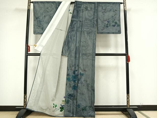平和屋着物▽訪問着 単衣 扇面花文 正絹 逸品 AAAZ9514fy