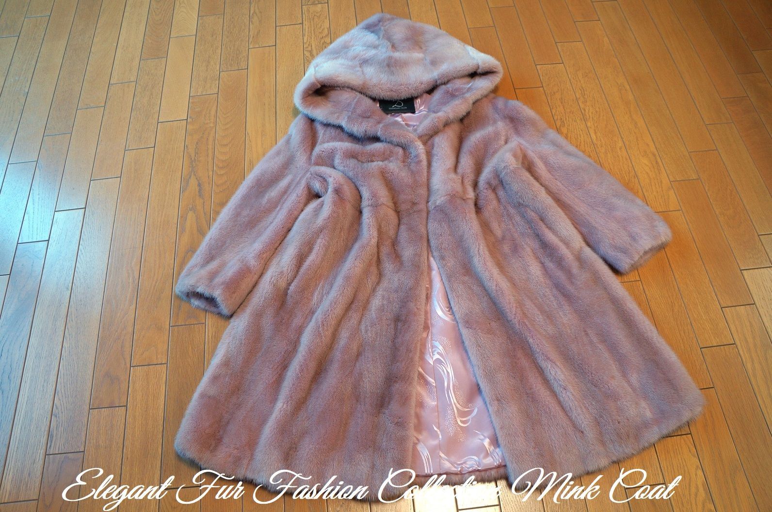 ローズミンクコート本物毛皮コート くすみピンク