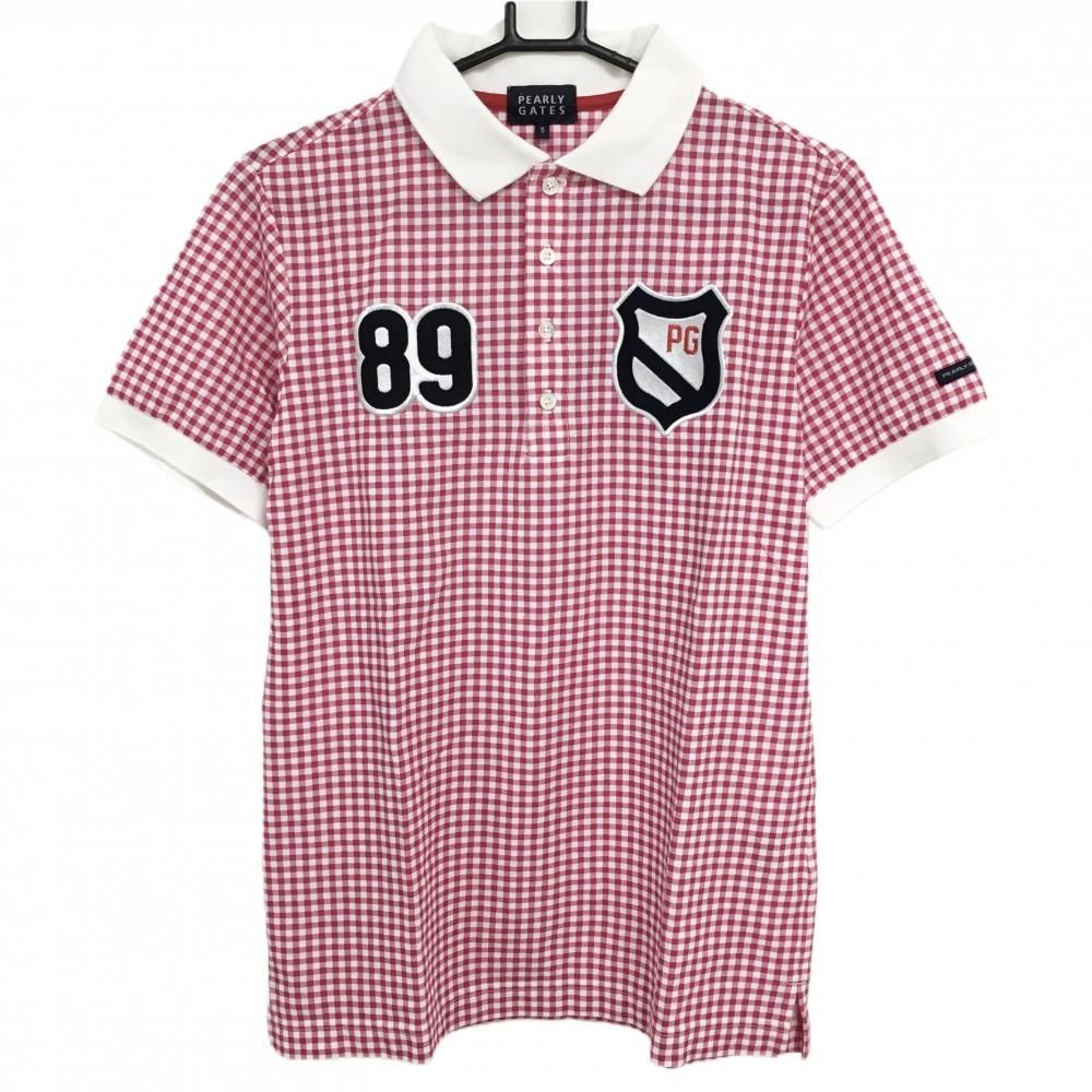 美品】パーリーゲイツ 半袖ポロシャツ ピンク×白 ギンガムチェック