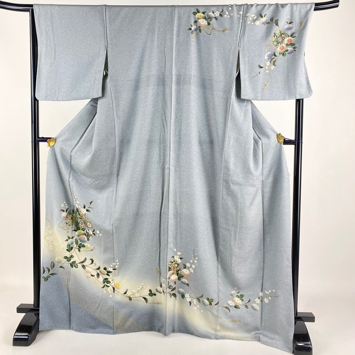 訪問着 身丈167cm 裄丈66cm M 袷 落款 辻が花柄 ぼかし 濃紫 正絹 名品  