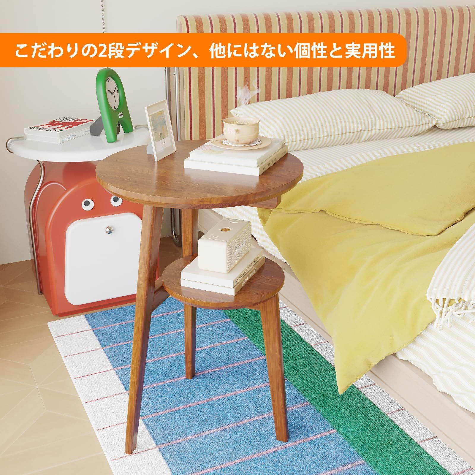 40 40 60cm ベッドルーム リビングルーム 一人暮らし お手入れが簡単 茶色 防水性 組立簡単 耐久性 北欧風 おしゃれ 観賞植物置き 小物置き 二段棚付き ダイニングテーブル サイドテーブル サイドテーブル ベッド横 コーヒーテーブル 丸