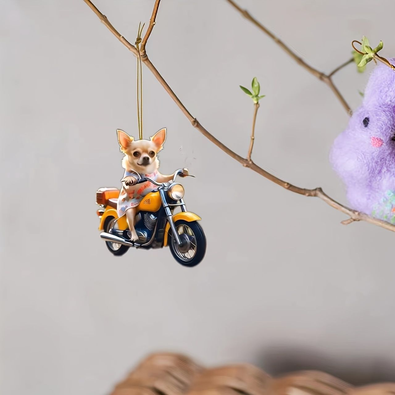 キーホルダー チワワ 犬 オートバイ 2D アクリル 8cm バイクに