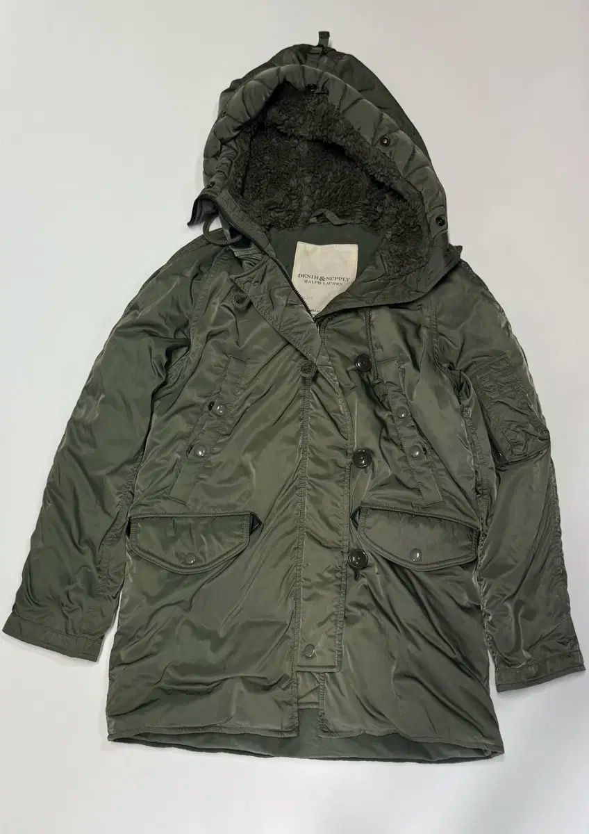 レディース デニム アンド サプライ ダック ダウン N3B シープスキン フード アウター