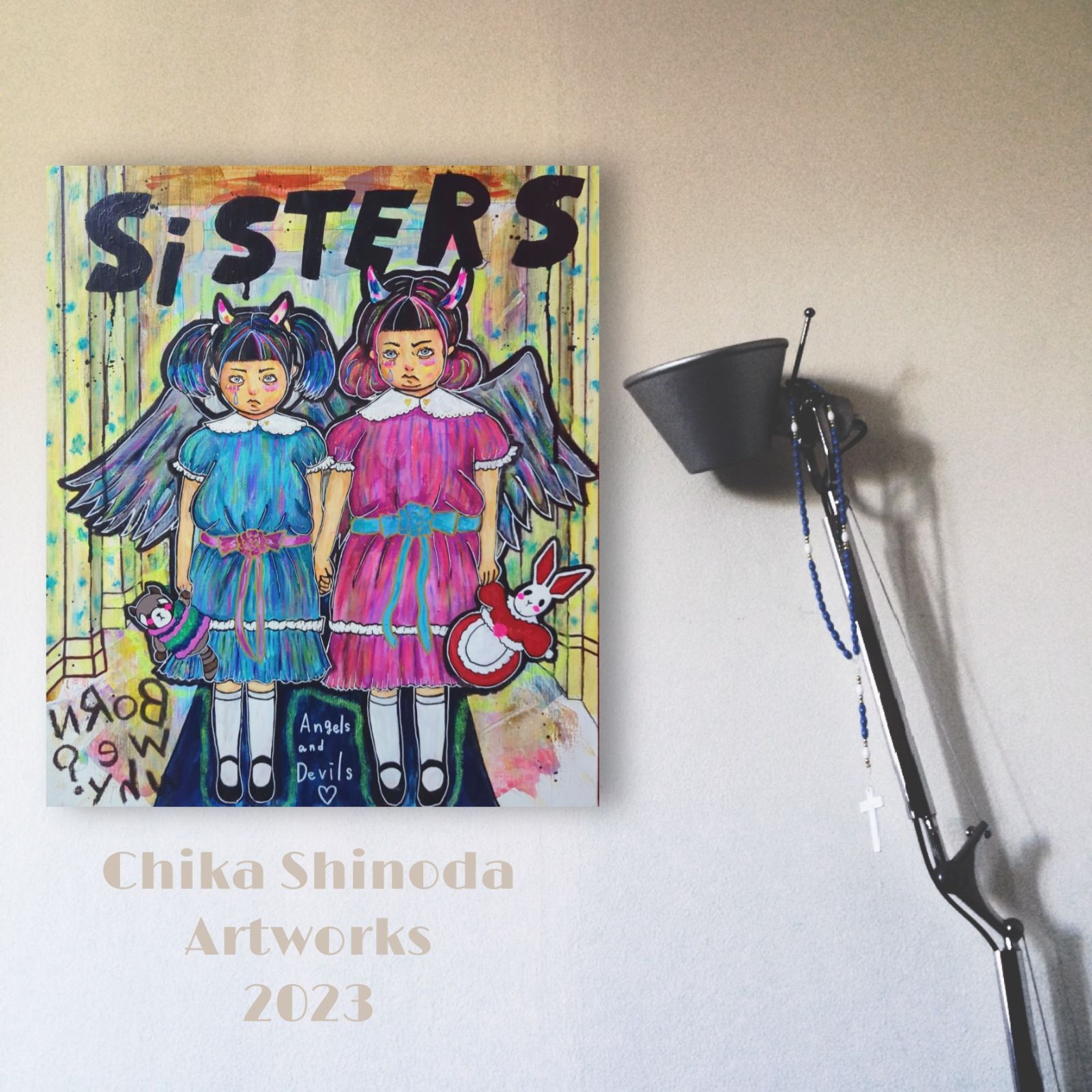 2023年製作＊】SISTERS 現代アート 絵画 イラスト インテリア-