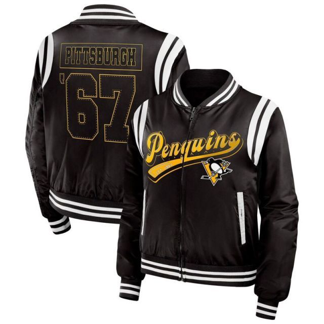 【送料無料】 ウェア バイ エリン アンドルーズ レディース ジャケット・ブルゾン アウター Women's WEAR by Erin Andrews Black Pittsburgh Penguins Baller Full-Zip Bomber Jacke