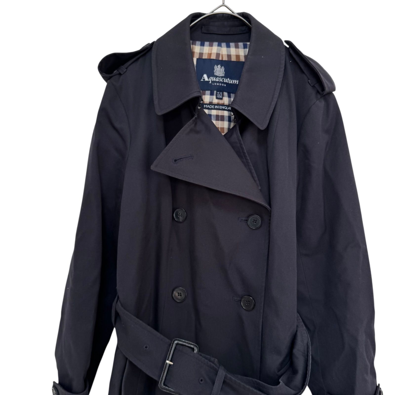 Aquascutum アクアスキュータム トレンチコート 紺色 UK 8 USA 4 ITA