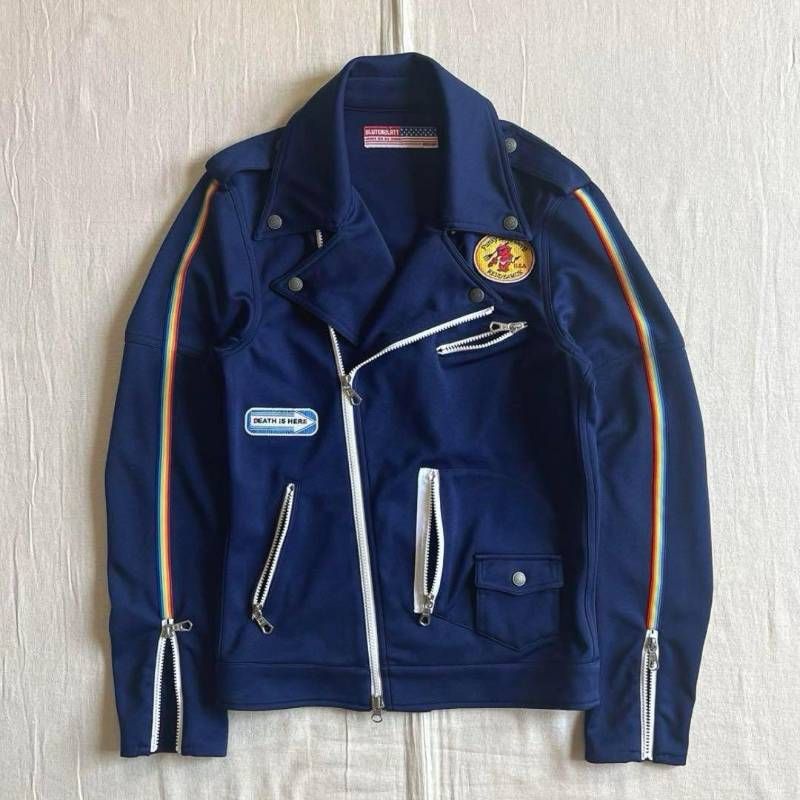 archive blutenblatt ダブルライダース ギミックジャケット ブルゾン デビルロゴワッペン レインボー袖ライン Y2K アメカジ バイカー
