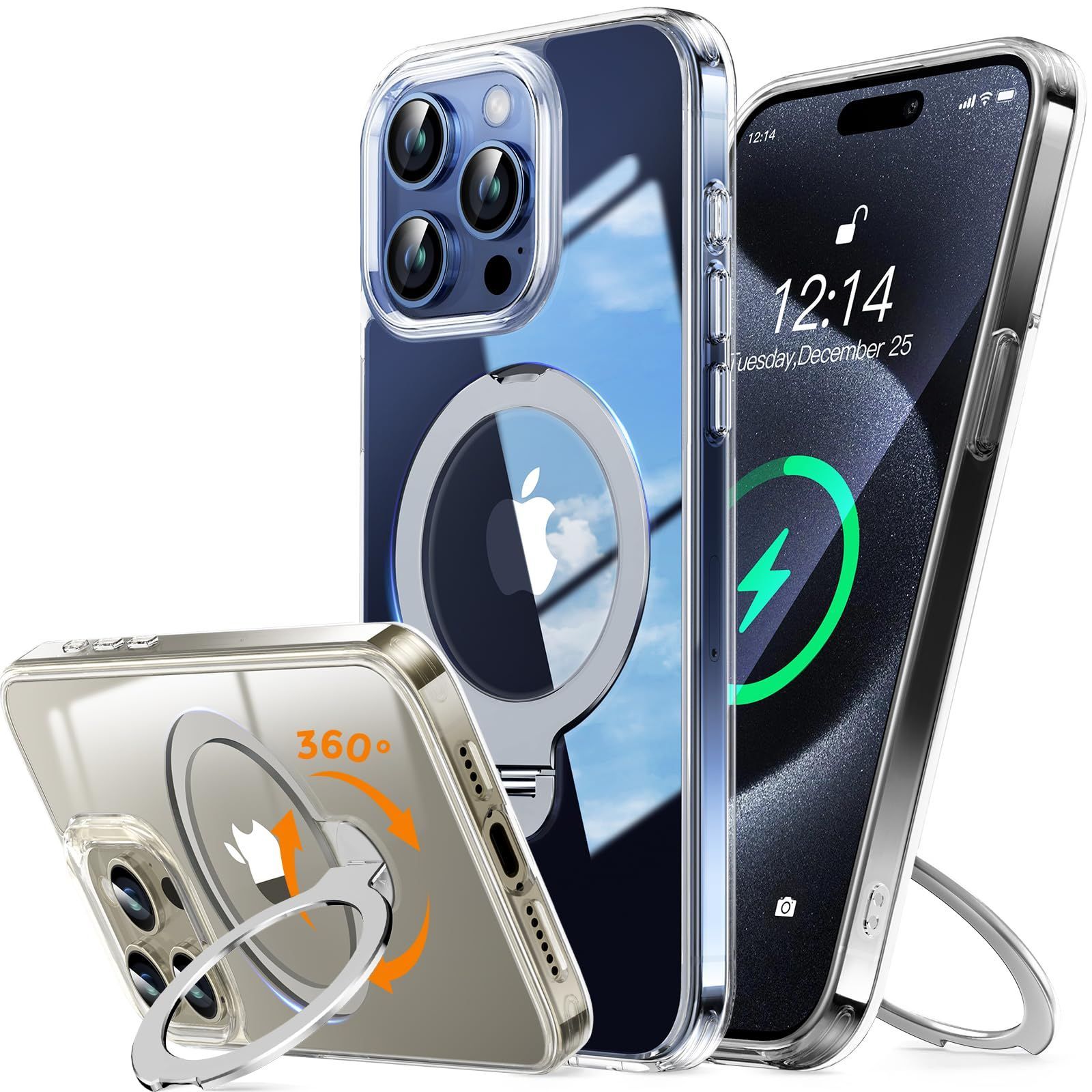【新着商品】Maxクリア人気 Pro Pro 米軍MIL規格取得・耐衝撃ケースマホケース12 6.7インチ(クリア) アイホン12プロマックス ワイヤレス充電対応 マグセーフ [定点回転スタンド・超絶安定性][極