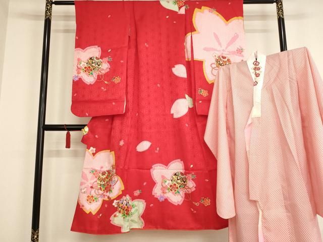 平和屋着物[]七五三 女の子 7歳 祝着 四つ身 長襦袢セット 桜