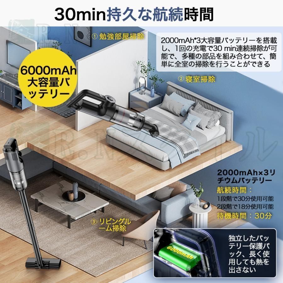 掃除機コードレス車両用強力吸引軽量ハンディ掃除機48000Pa充電式人気サイクロン式USB-TypeC充電式スティック5WAY