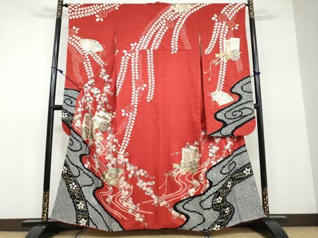 正絹 豪華振袖 絞り 草花文 金彩8点セット 平和屋着物▽豪華振袖 絞り 御所車草花文 金彩 正絹 逸品