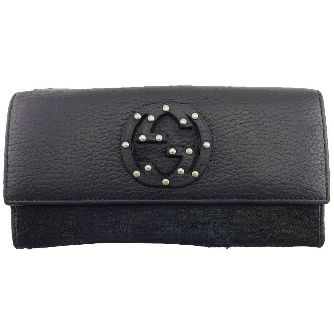 グッチ GUCCI 長財布 GG柄 ブラック×シルバー レディース 中古