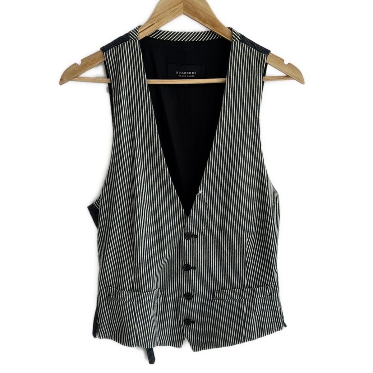 ★美品★BURBERRY BLACK LABEL★ベスト★ストライプ★グレー★L Burberry Black Label(バーバリーブラックレーベル) ベスト
